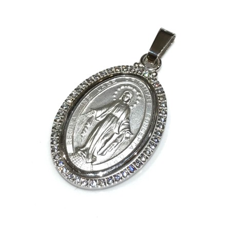 925 sterling silver miraculous Madonna medal with cubic zirconia
