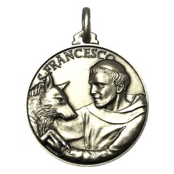 Medaglia di S. Francesco con il lupo in argento 925
