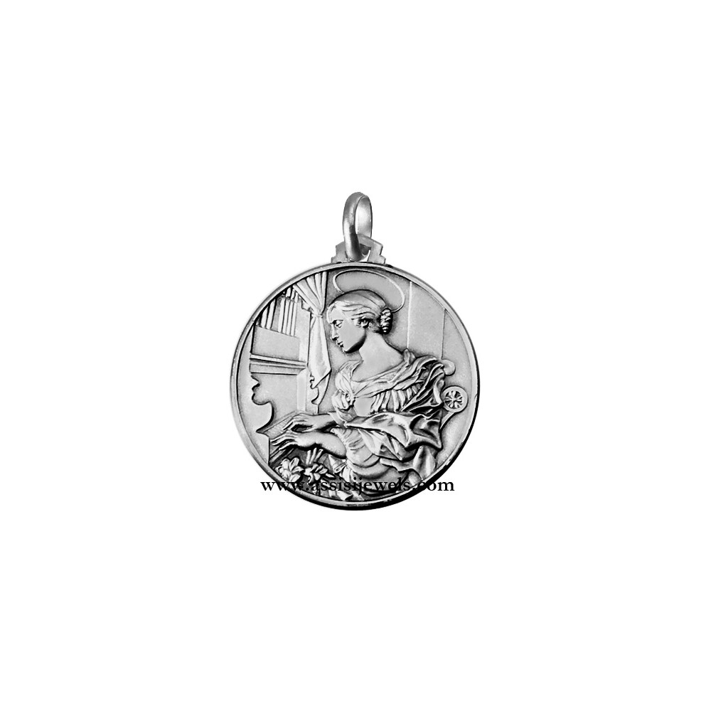 Sterling Silver St Saint Anne Round Medal Charm Pendant 0.99 Inch