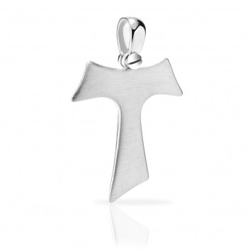 Humilis white gold satin Tau cross