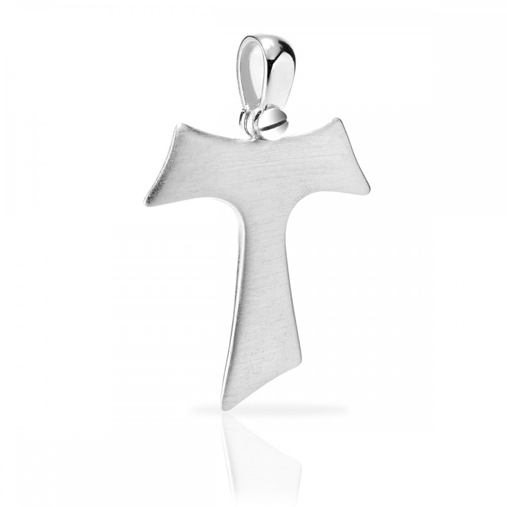 Humilis white gold satin Tau cross