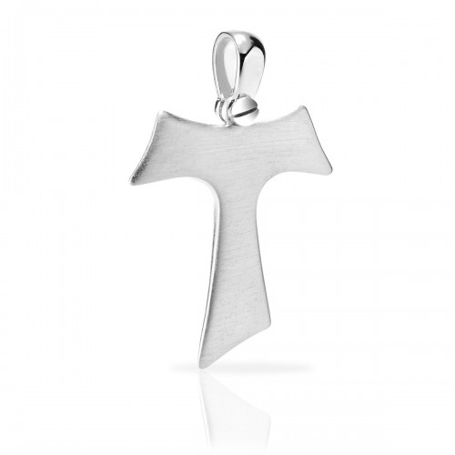 Humilis white gold satin Tau cross