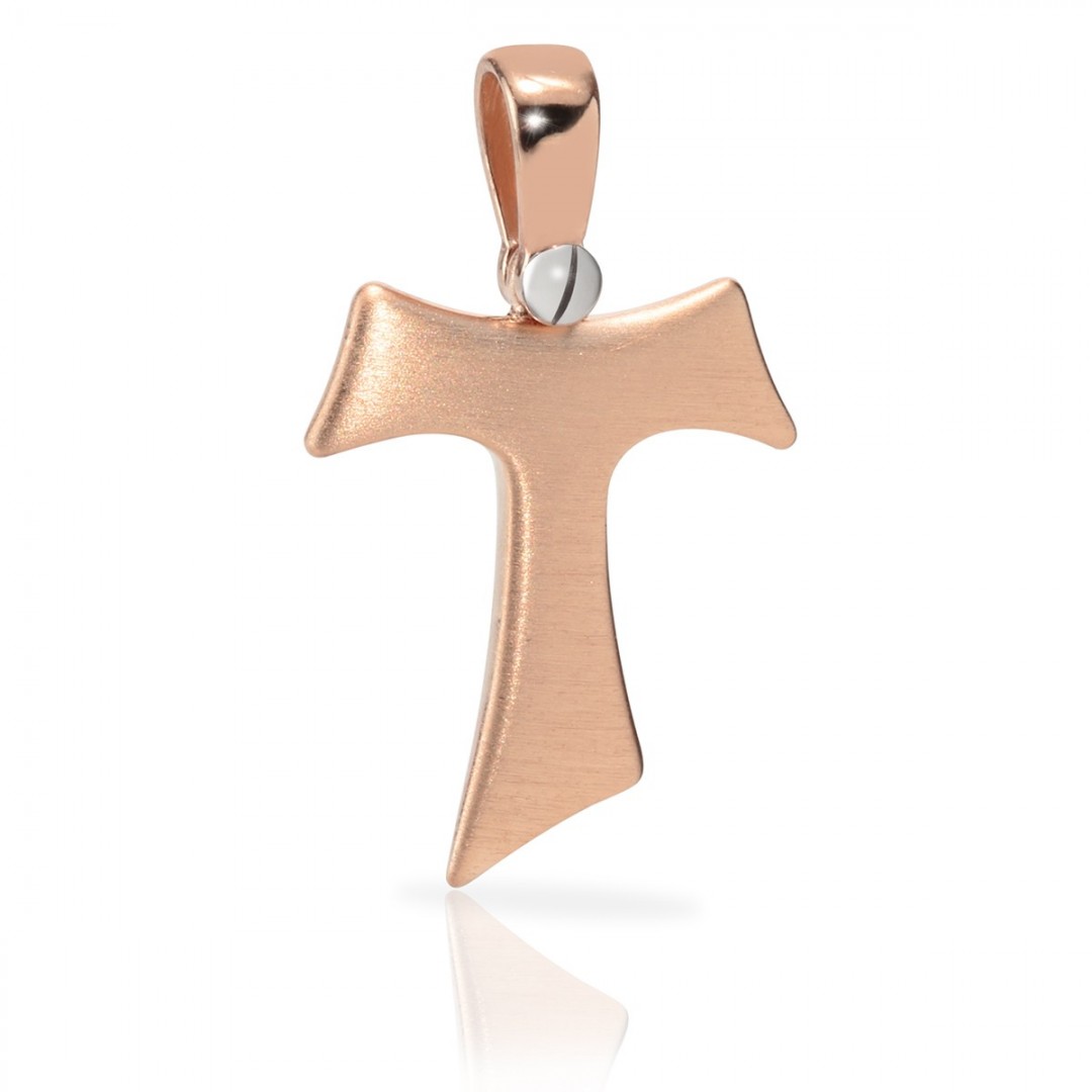 Humilis rose gold satin Tau cross