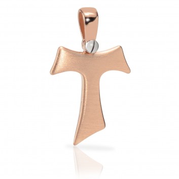 Humilis rose gold satin Tau cross