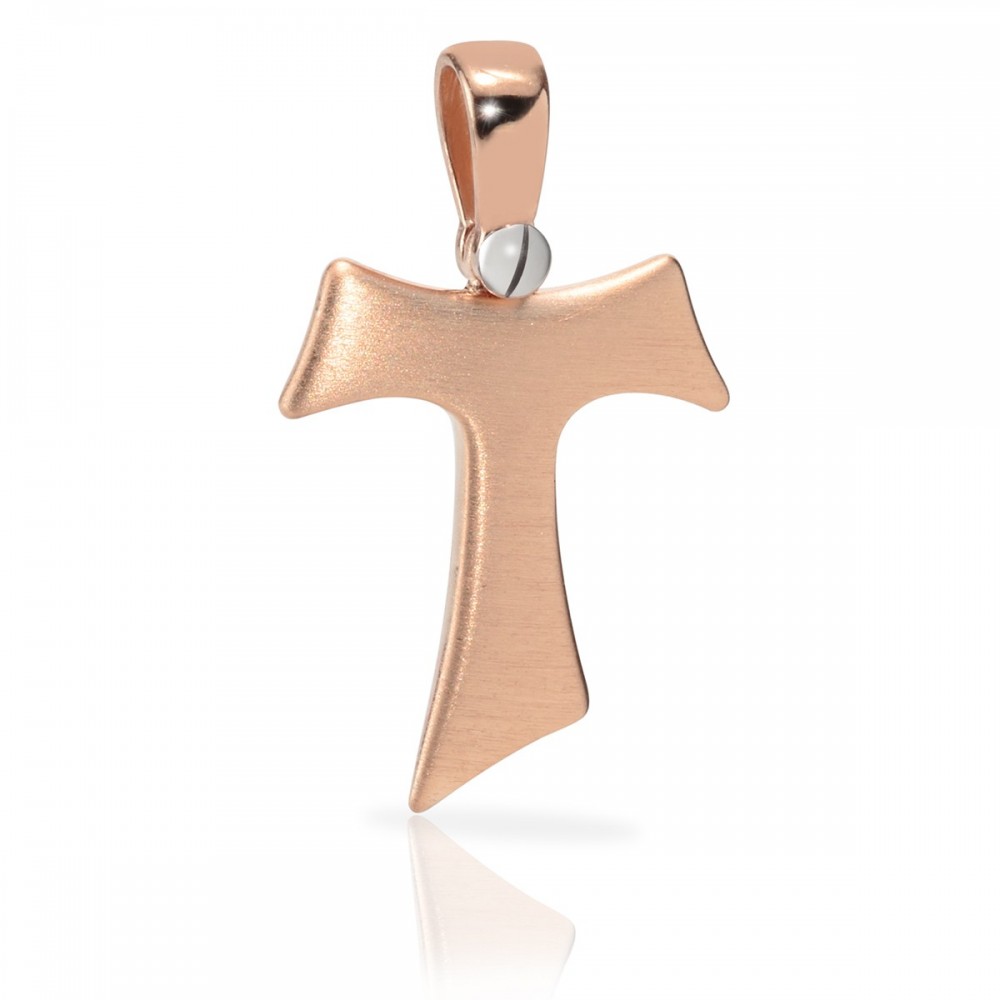 Humilis rose gold satin Tau cross