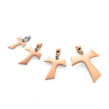 Humilis rose gold satin Tau cross