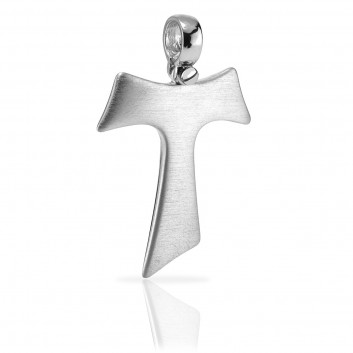 Humilis white gold satin Tau cross