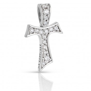 Humilis white gold Tau cross with zirconia