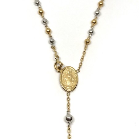 Collana rosario in oro giallo e bianco 18 kt