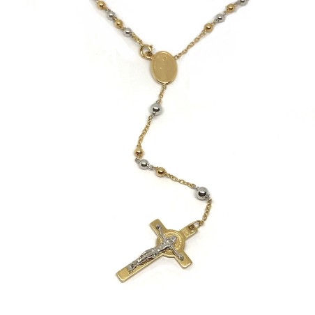 Collana rosario in oro giallo e bianco 18 kt