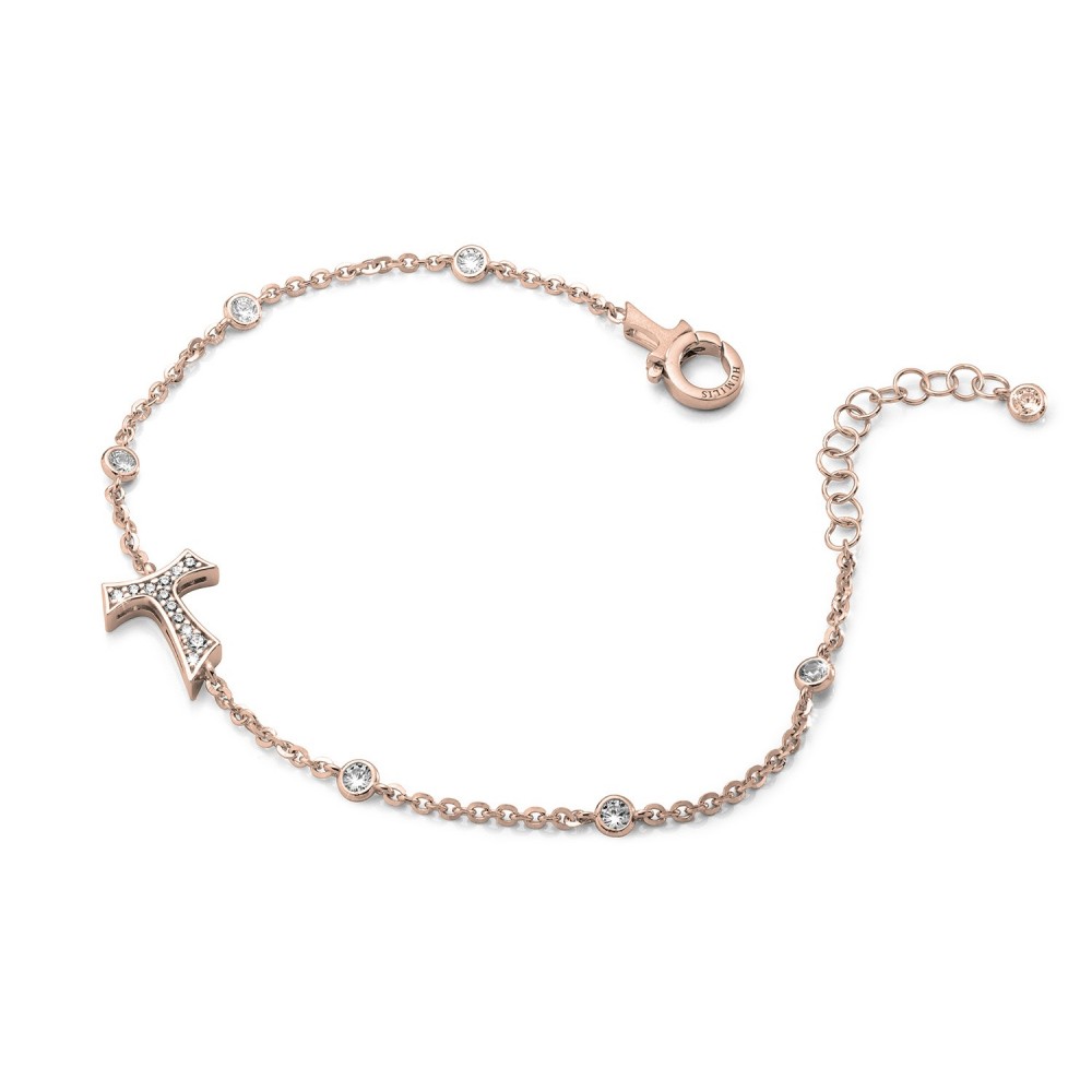 Humilis bracciale in argento placcato oro rosa con zirconi