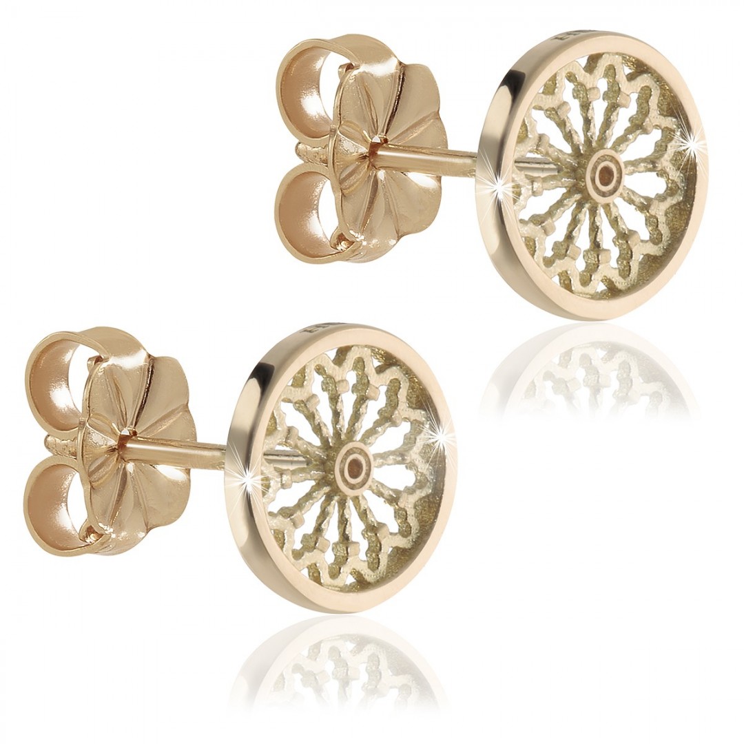 Gold religious jewellery - rose windows of Assisi earrings