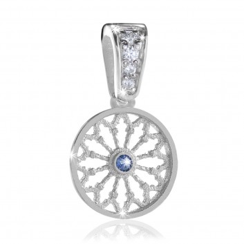 Sterling silver AQUA rose window pendant