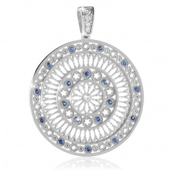 Sterling silver AQUA rose window pendant charm