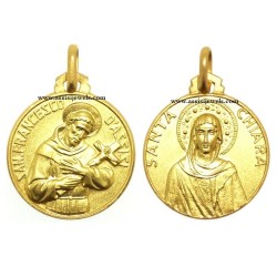 Medaglia di San Francesco e Santa  Chiara oro 18 kt